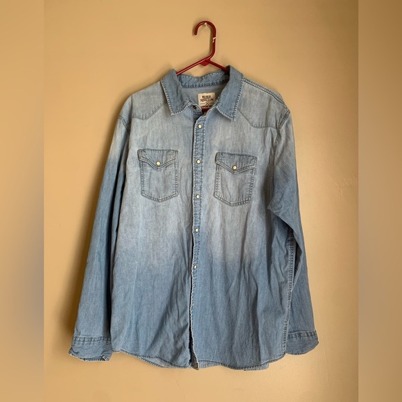 Lands end + blake Shelton snap pearl button button up jean denim shirt size xl - Picture 1 of 8